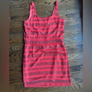 Aqua Bloomingdale’s Metallic Coral Pink beaded cocktail dress XS